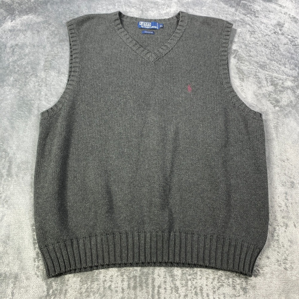 Vintage Polo By Ralph Lauren Sweater Vest Charcoal Men XL Tight Knit Golf Cotton